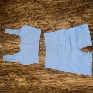 Light Blue Ribbed Two-Piece Set